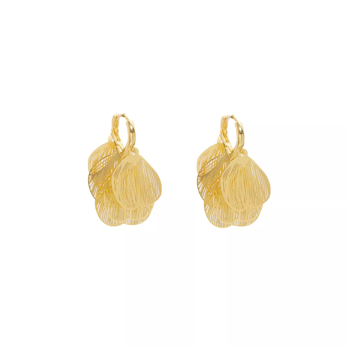 Trendsi 18K Gold-Plated Textured Leaf Drop Earrings -