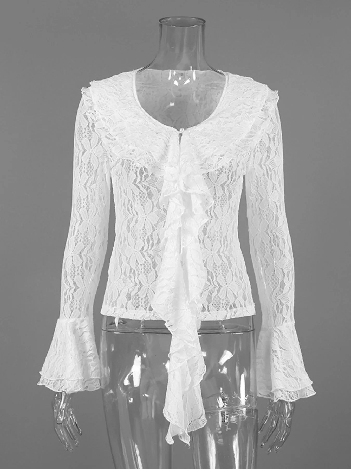 Trendsi Lace V-Neck Flare Sleeve Blouse -