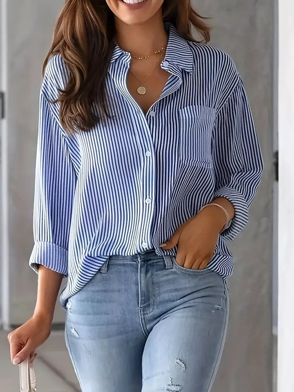 Striped long shirt, blue front
