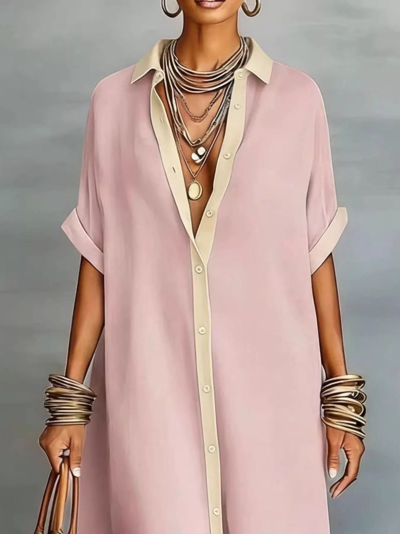 Trendsi Full Size Short Sleeve Maxi Shirt Dress with Contrast Placket Plus Size -