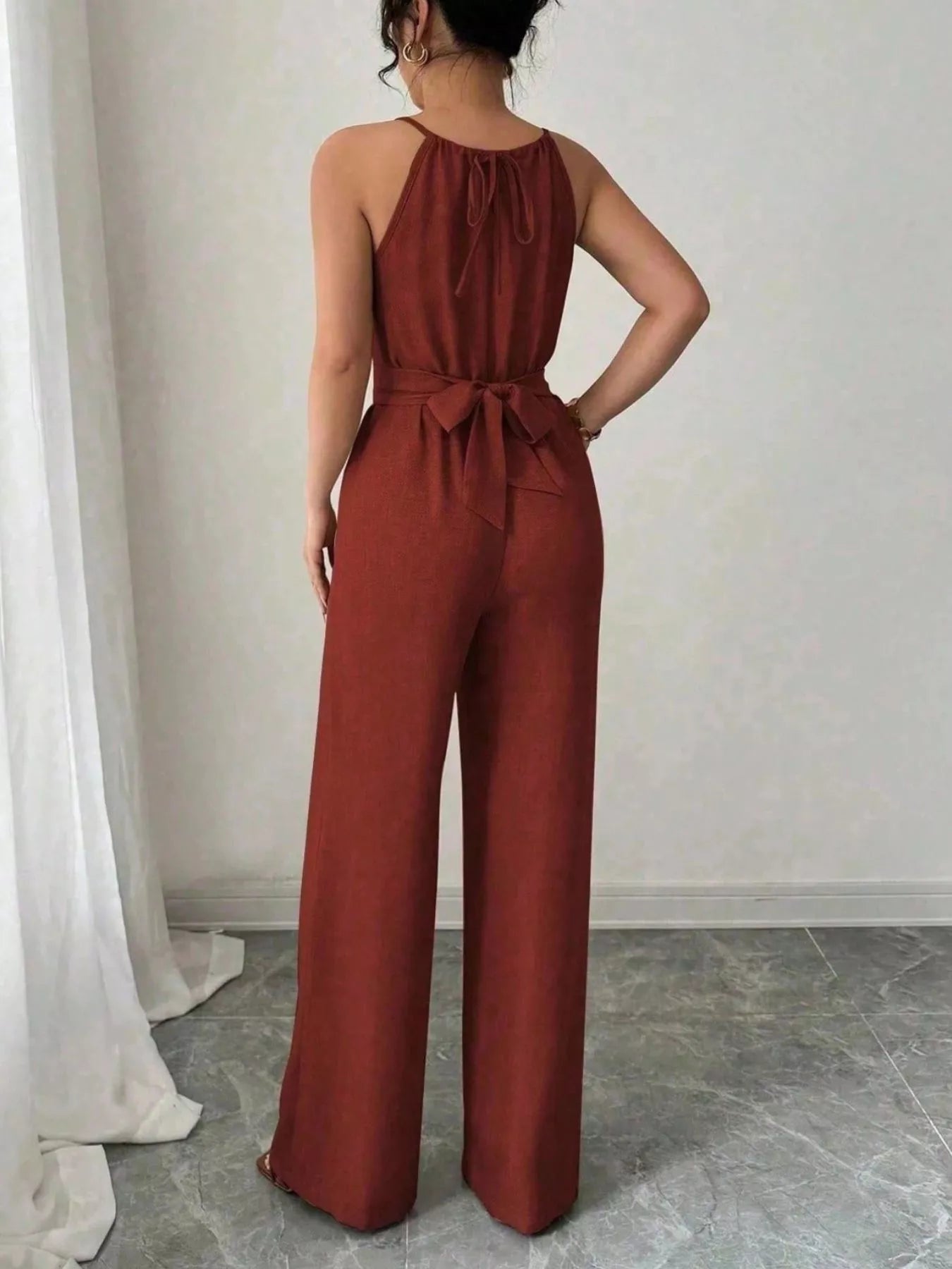 Trendsi Sleeveless Tie Waist Wide-Leg Jumpsuit -