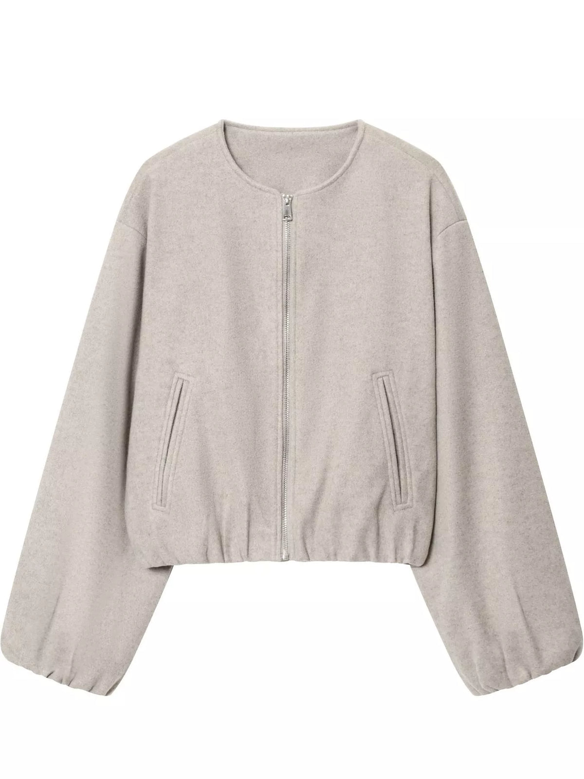 Cropped Round-Neck Zip-Up Jacket — garment front