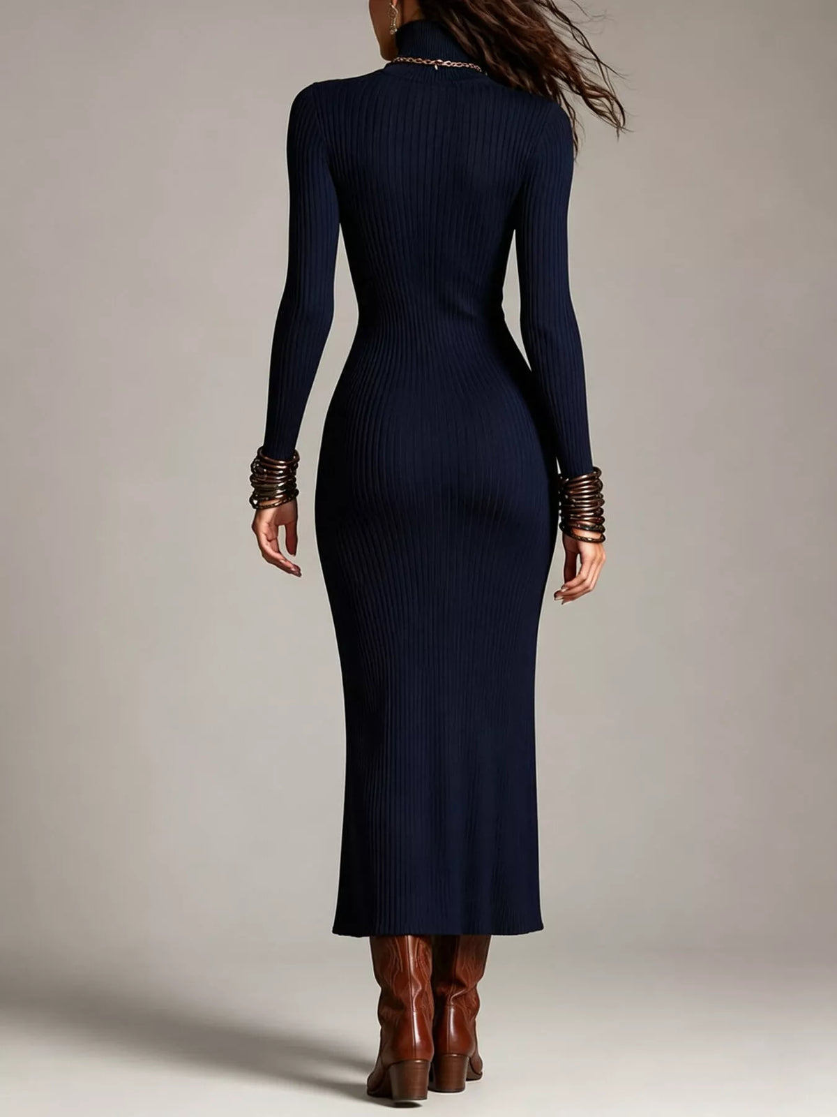 Ribbed Turtleneck Cutout Sweater Dress, back view