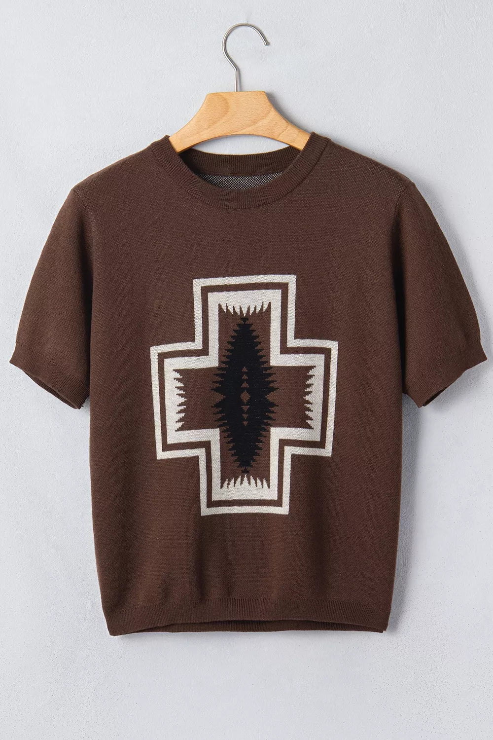 Trendsi Western Graphic Short Sleeve Knit Casual Sweater -