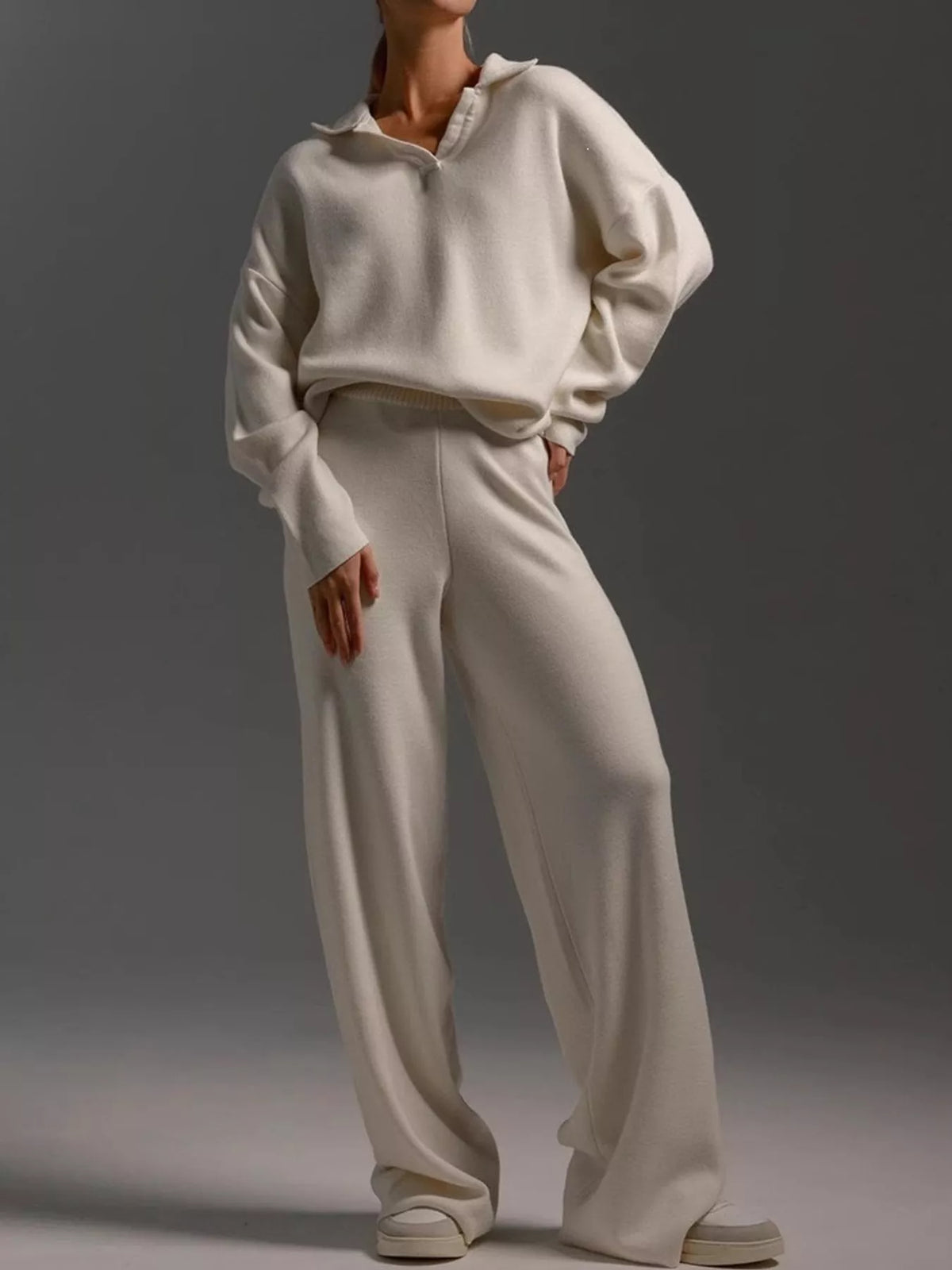 Polo top and pants set, beige set front