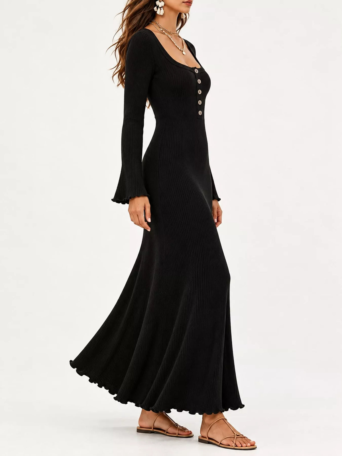 Ribbed maxi dress, black side