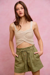 Trendsi SO ME Paper Bag Patch Pocket Drawstring Twill Shorts -