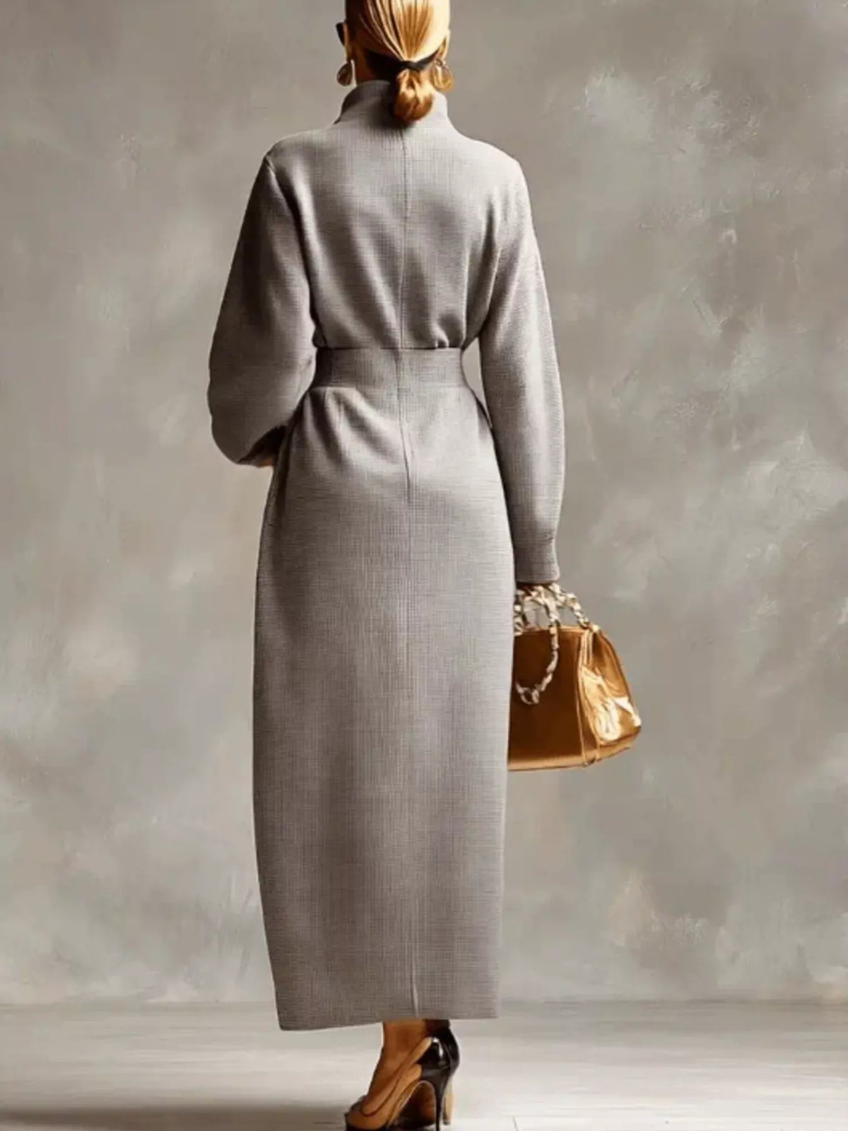 Trendsi Waffle Knit Quarter-Zip Midi Dress -