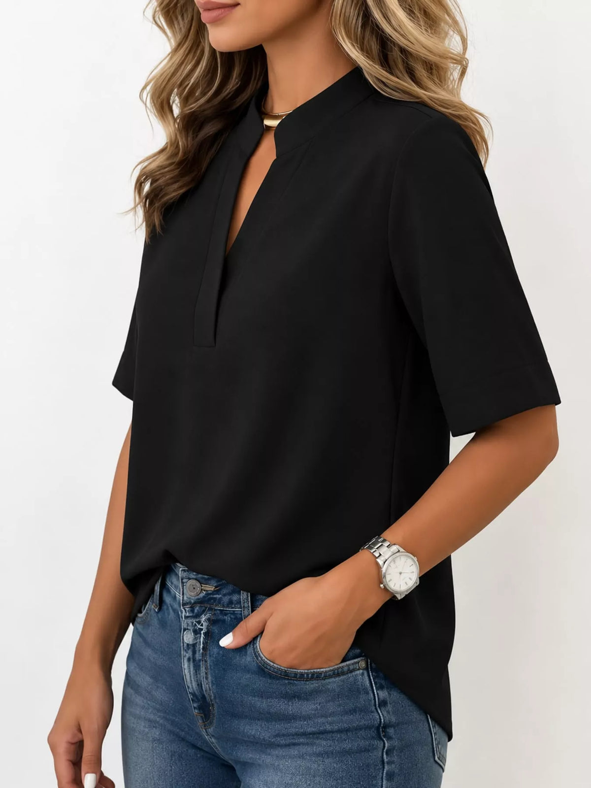 Notched-neck blouse, black side