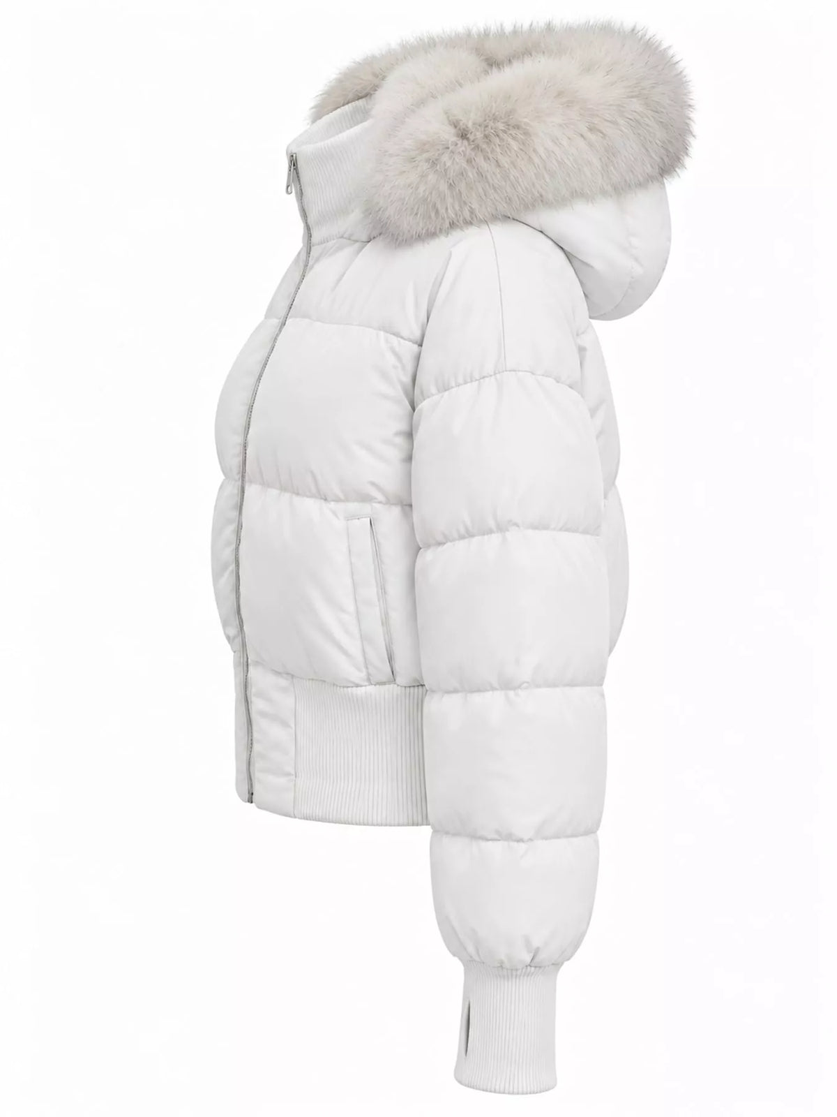 Faux Fur Hooded Puffer Jacket — side view