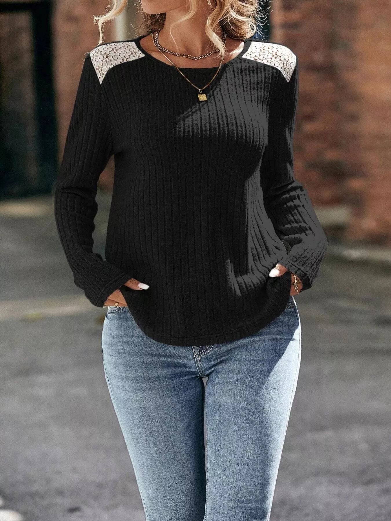 Trendsi Ribbed Long Sleeve Knit Top -