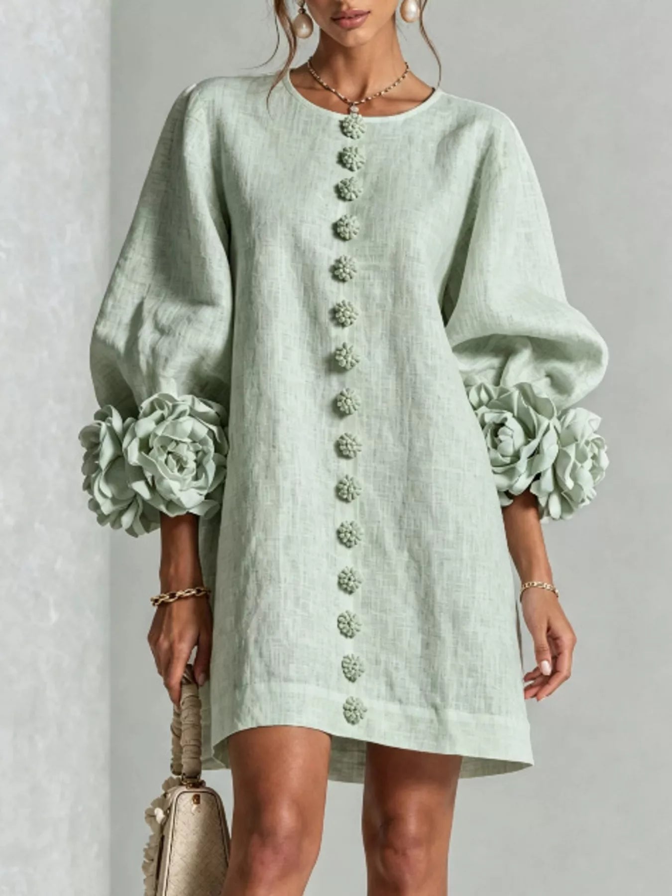 Trendsi Full Size 3D Floral Round Neck Mini Dress Plus Size -