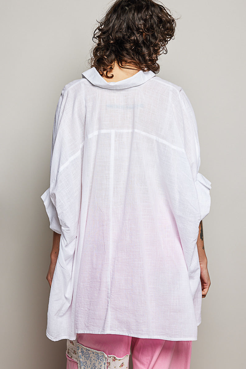 Women's 100% Cotton Button-Down Half-Dolman Sleeve Shirt — product view 4