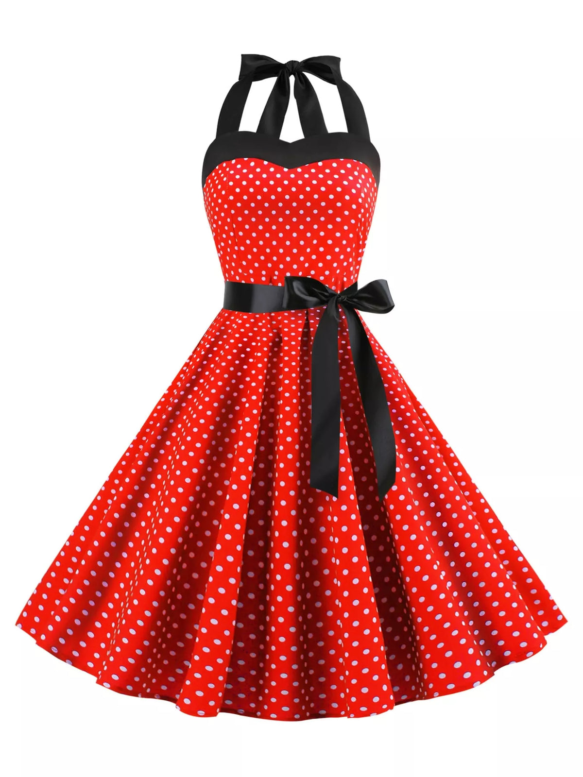 Halter neck sleeveless knee dress, product view