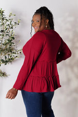Trendsi Double Take Half Button Long Sleeve Ruffle Hem Blouse - Pants
