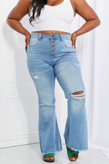 Trendsi Vibrant MIU Full Size Jess Button Flare Jeans - Pants