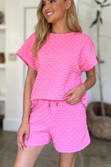 Trendsi Double Take Full Size Texture T-Shirt and Shorts Set -