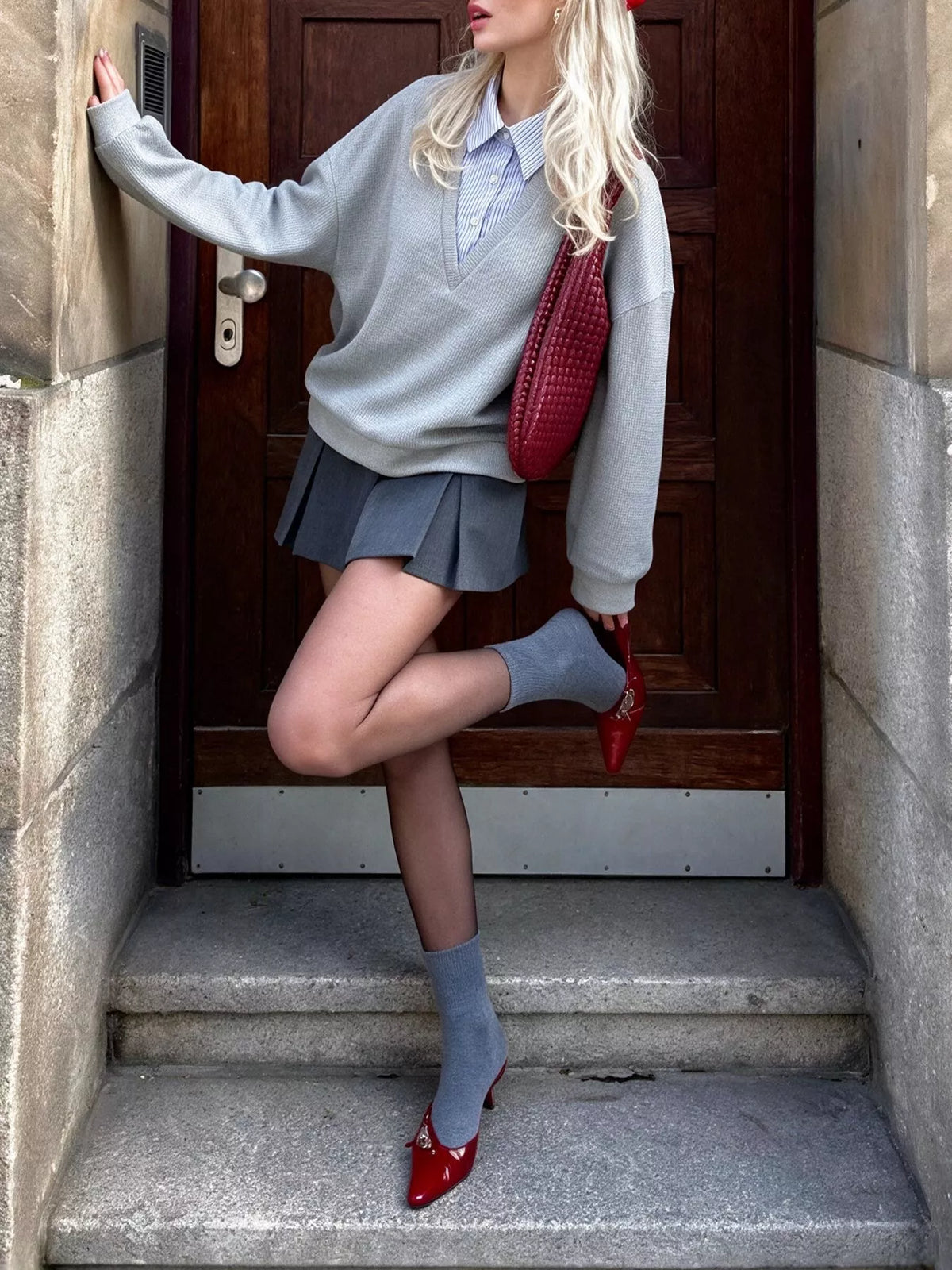 Trendsi Striped Collar Dropped Shoulder Sweatshirt -