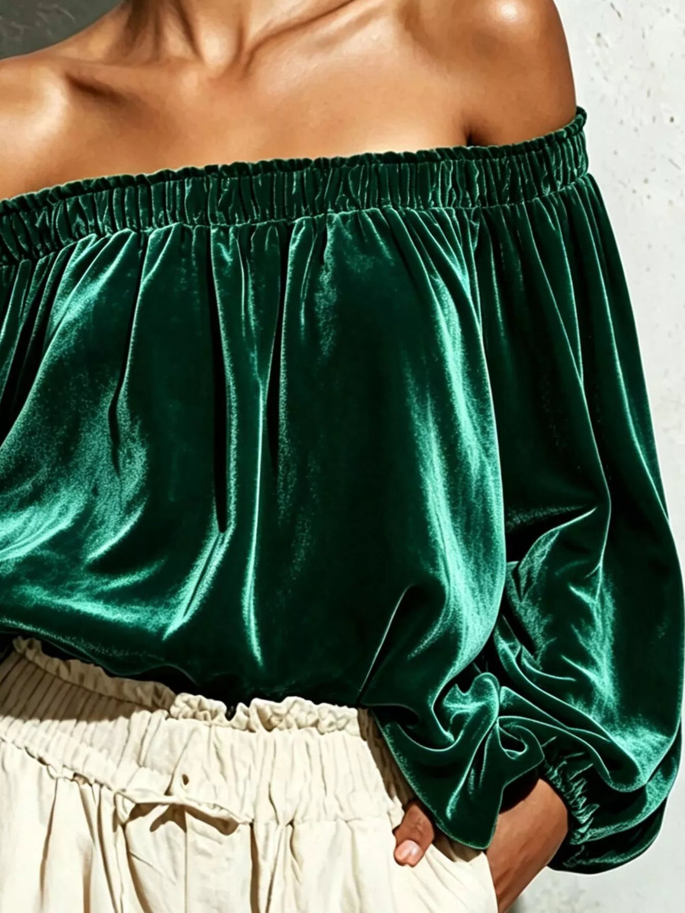 Trendsi Off-Shoulder Velvet Long Sleeve T-Shirt -