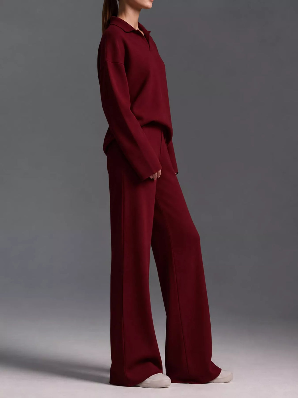 Polo top and pants set, burgundy side