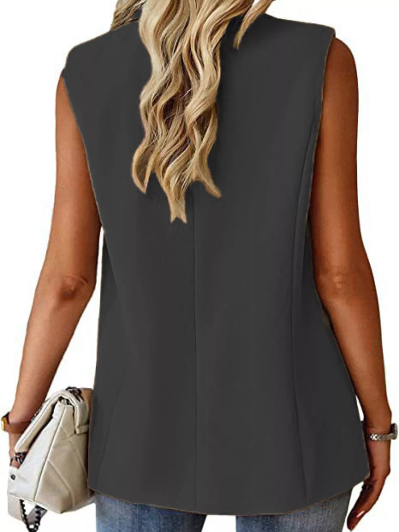 Trendsi Full Size One Button Lapel Collar Vest Coat Plus Size -