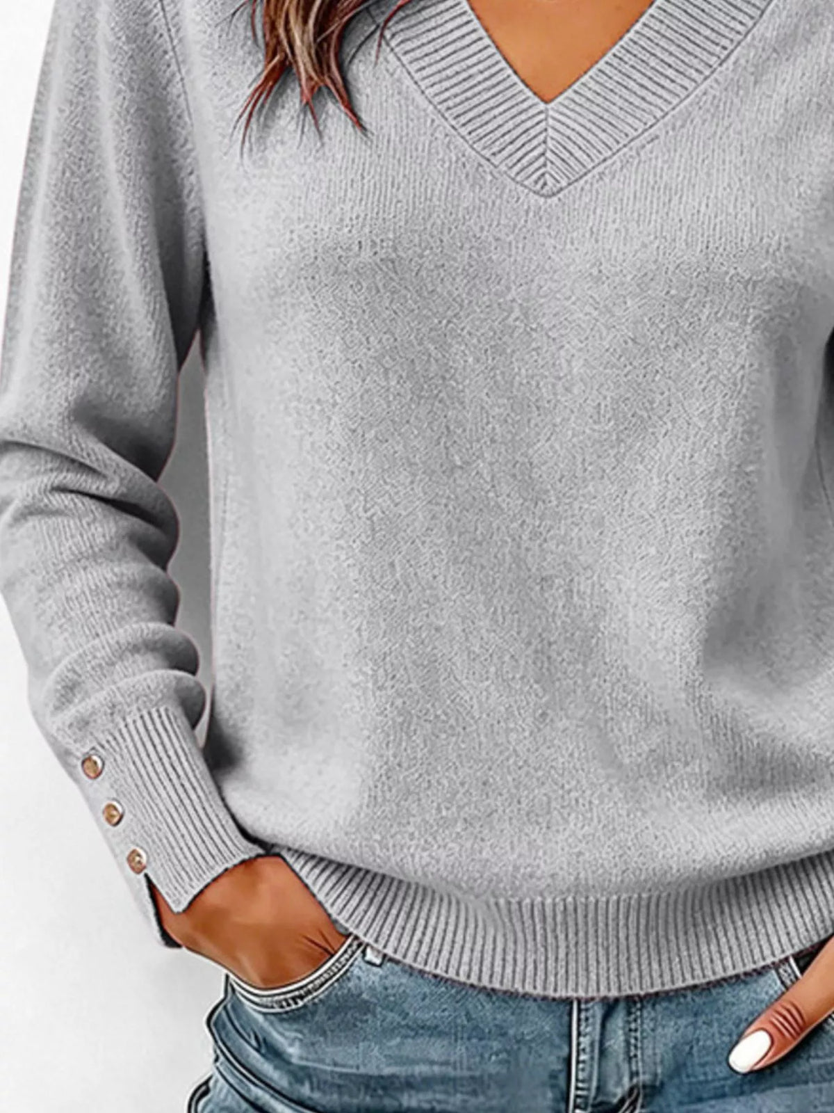 Trendsi V-Neck Long Sleeve Sweater w -