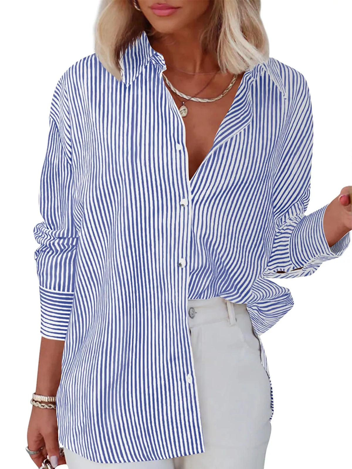 Blue striped button-down shirt
