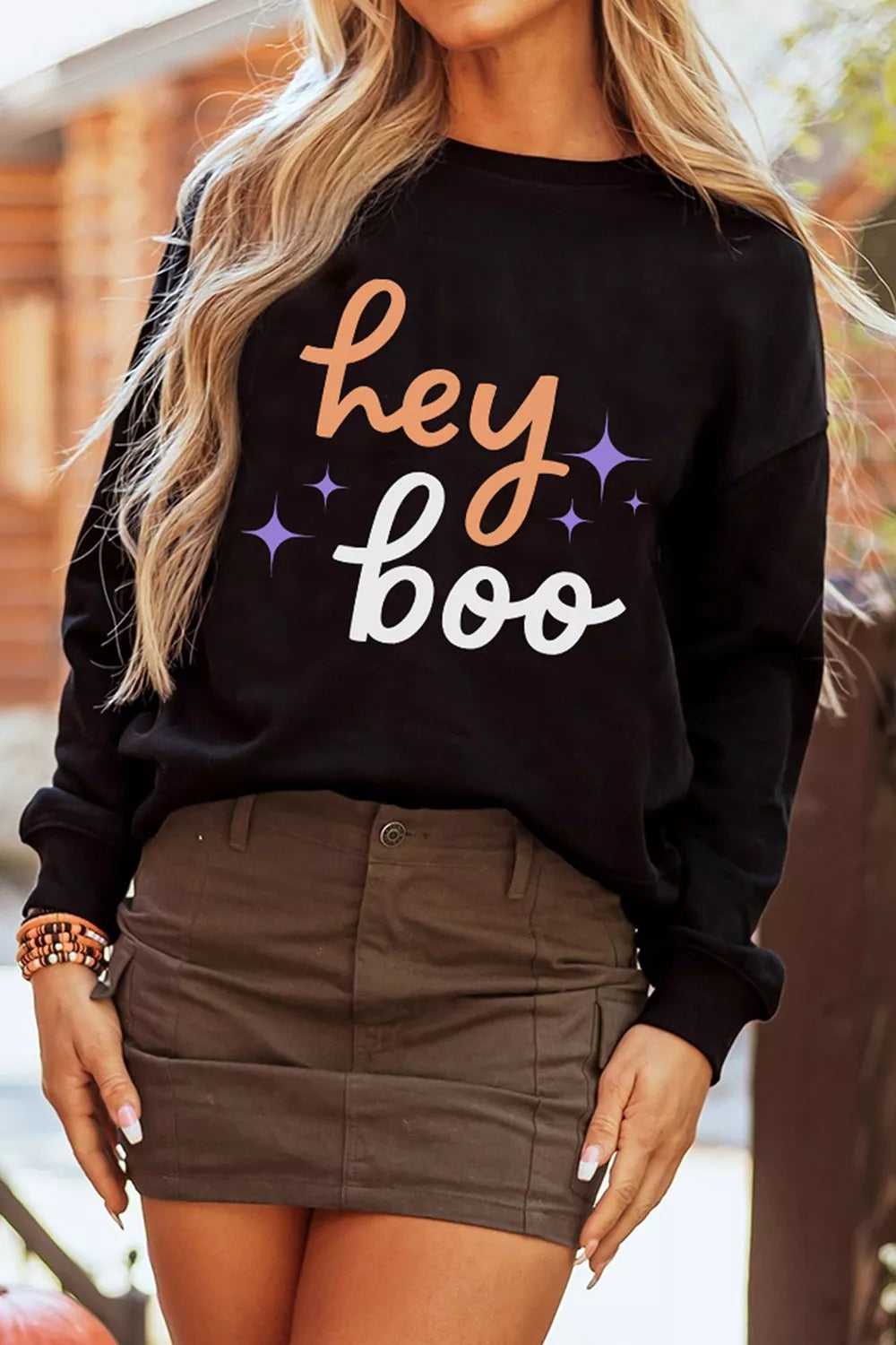 Hey Boo Halloween Sweatshirt in black, front view