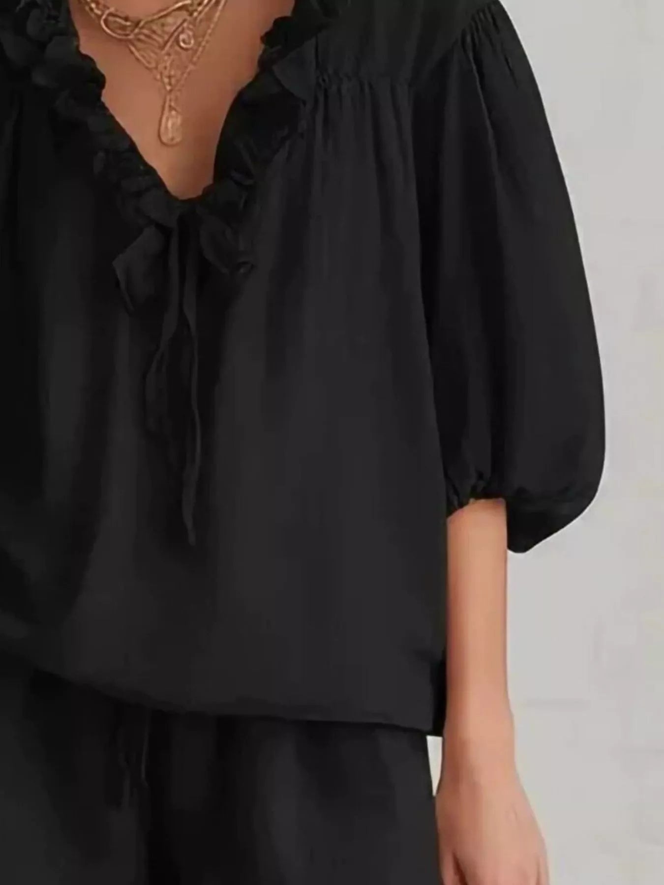 Trendsi Ruffled V-Neck Blouse and Shorts Set -