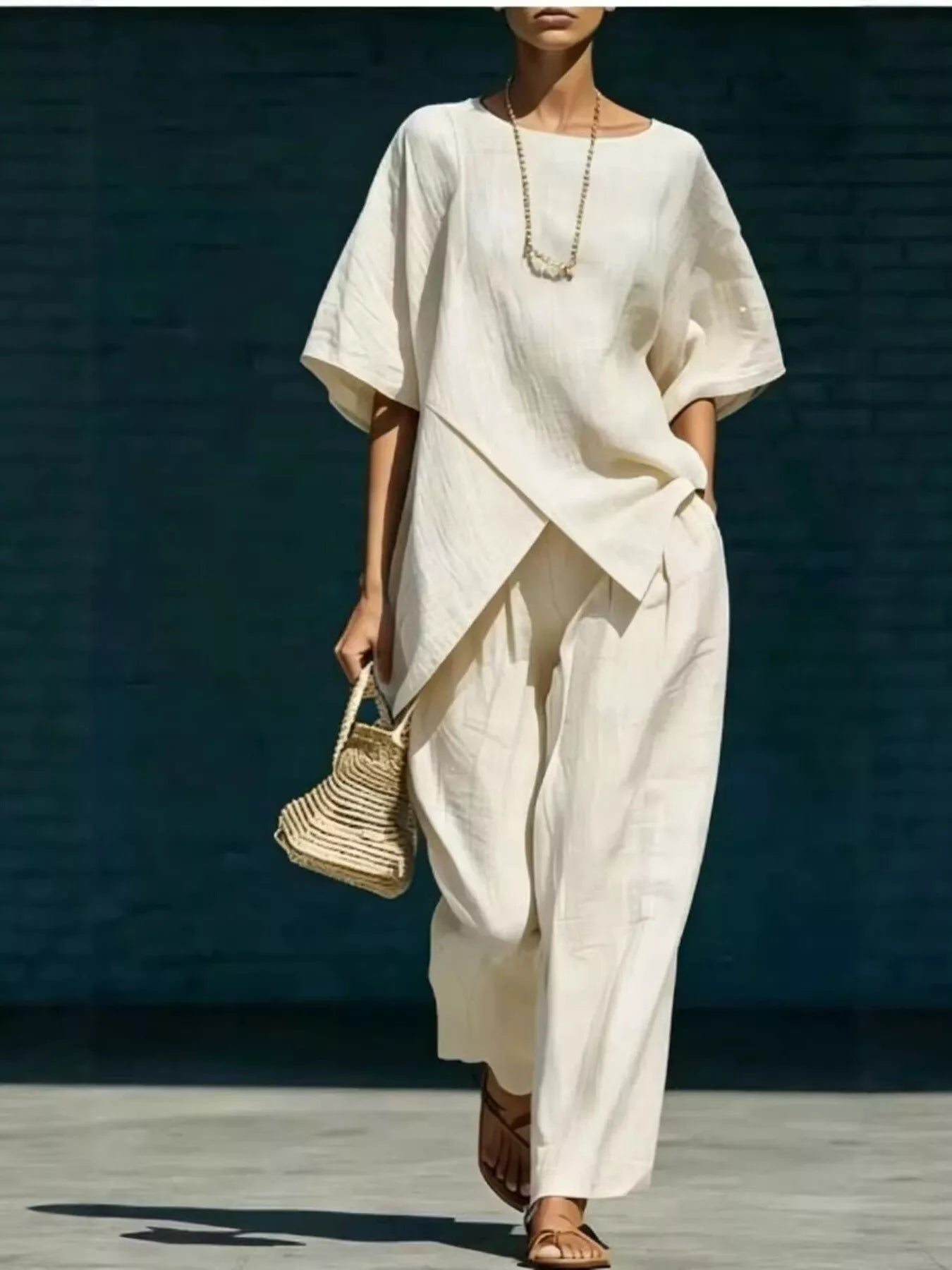 Trendsi Full Size Asymmetric Top and Wide-Leg Pants Set Plus Size -