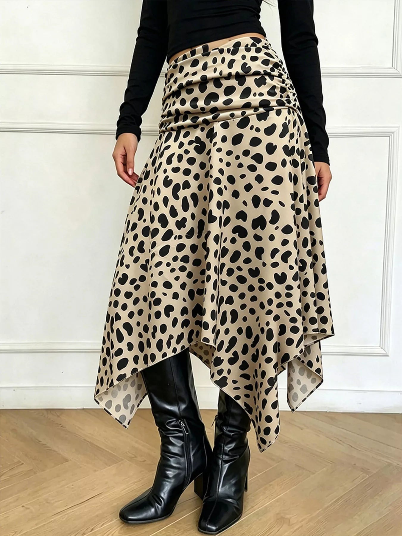Trendsi Leopard Print Asymmetrical Hem Midi Skirt -