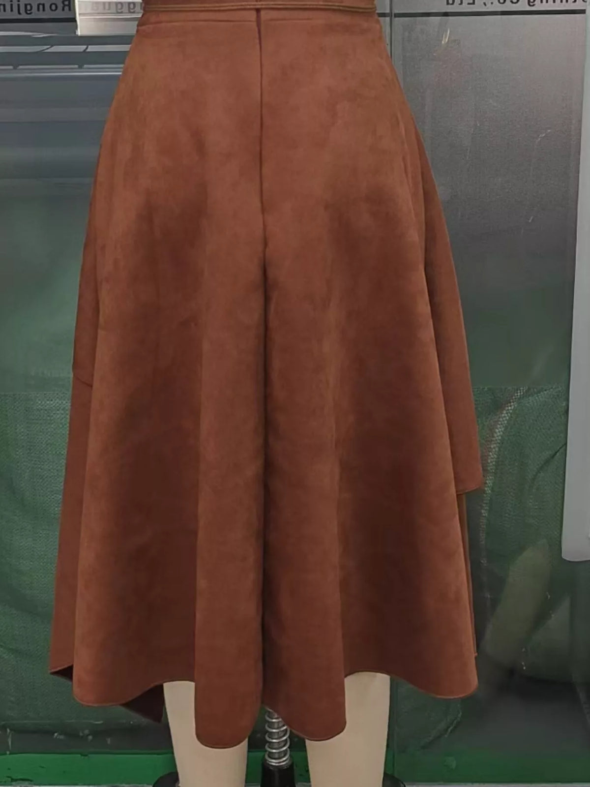 Faux Suede Wrap Skirt with Tassels, back view