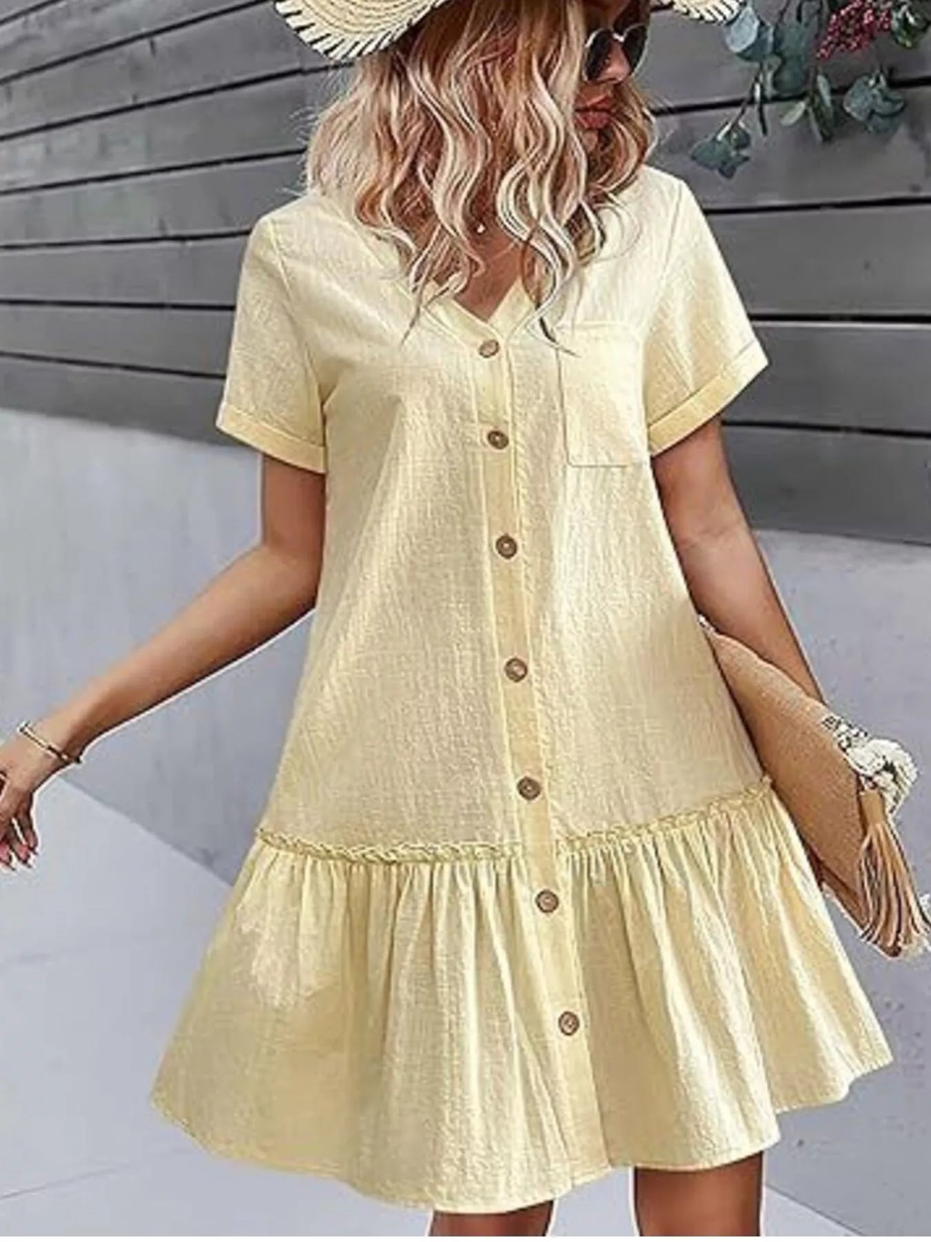 Trendsi Full Size Button-Down Ruffle Hem Mini Dress Plus Size -
