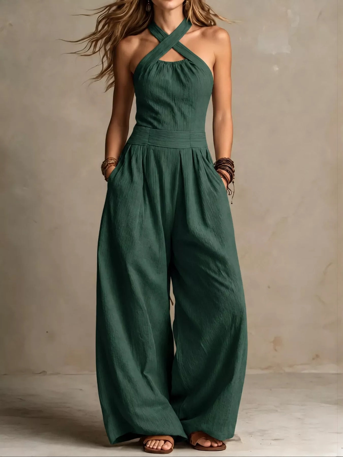 Wide-leg jumpsuit, green front