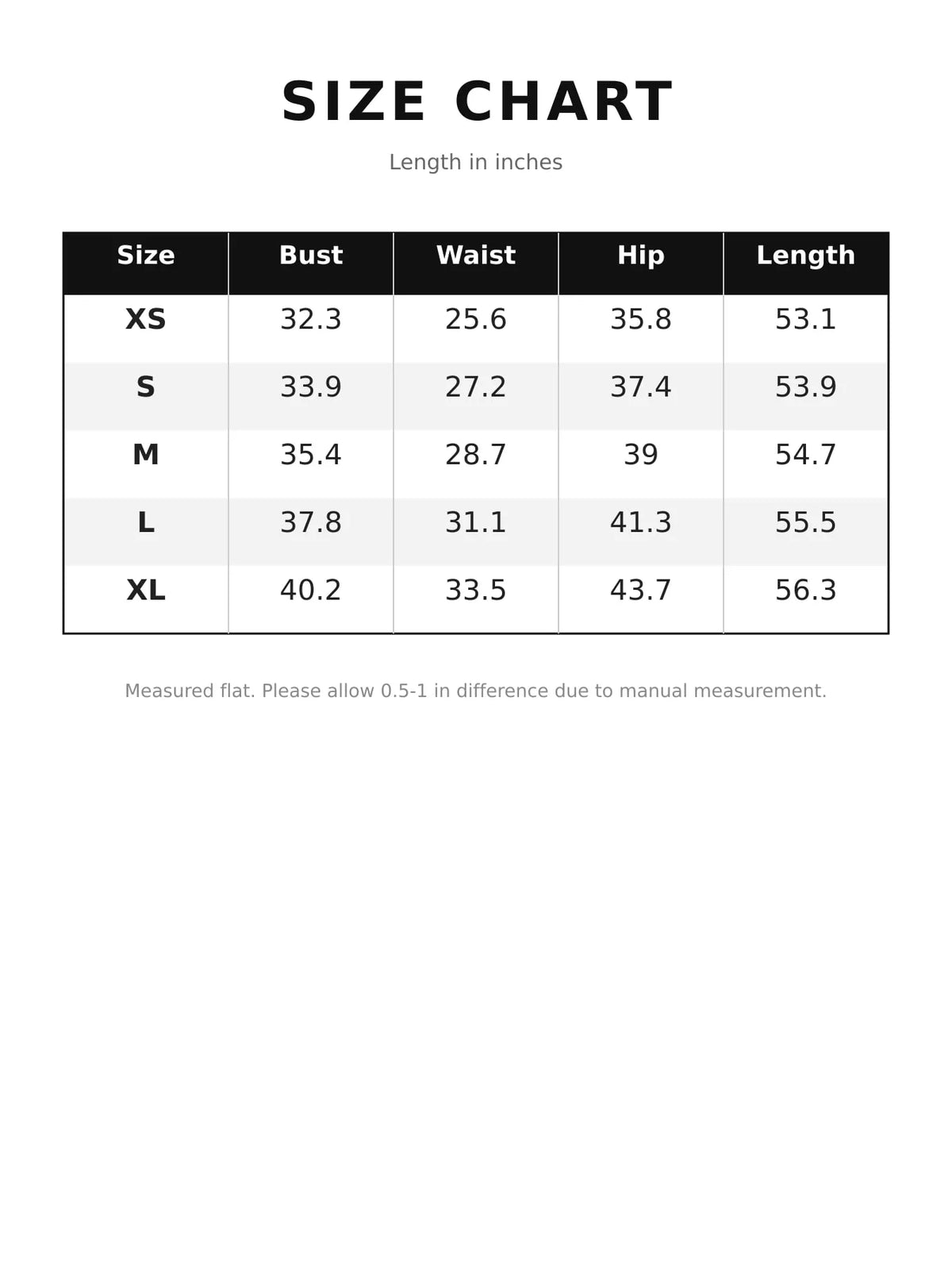 Size chart for women's backless lace maxi dress