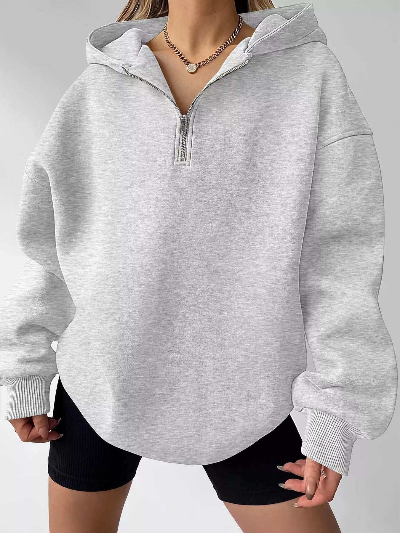 Trendsi Oversized Quarter-Zip Hoodie -