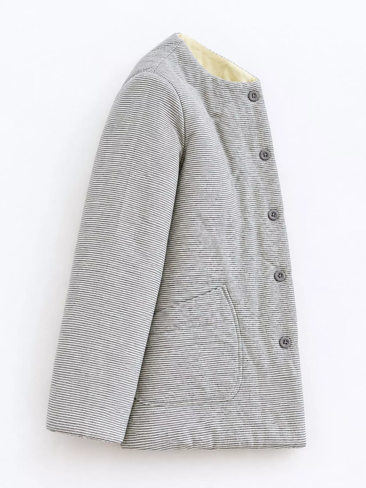Quilted Crewneck Button-Down Jacket — side view