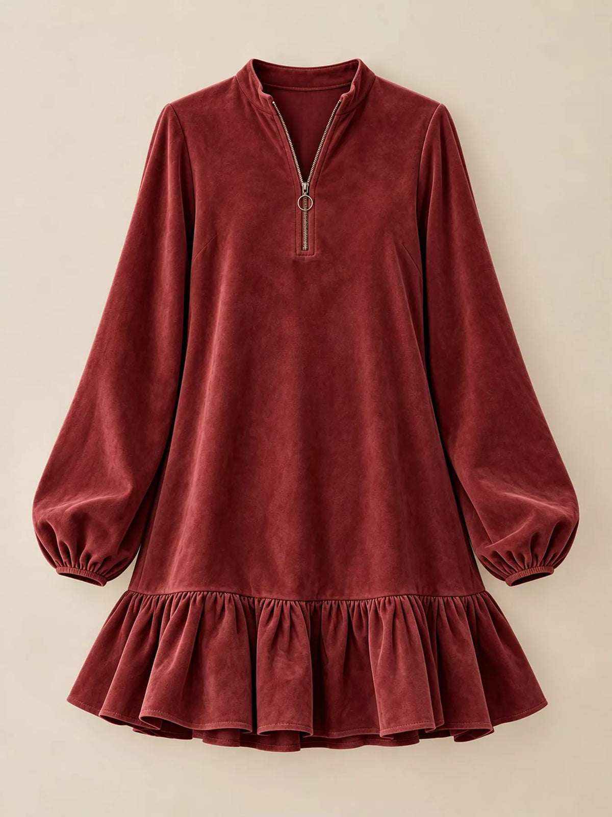 Quarter-zip dress, burgundy flat lay