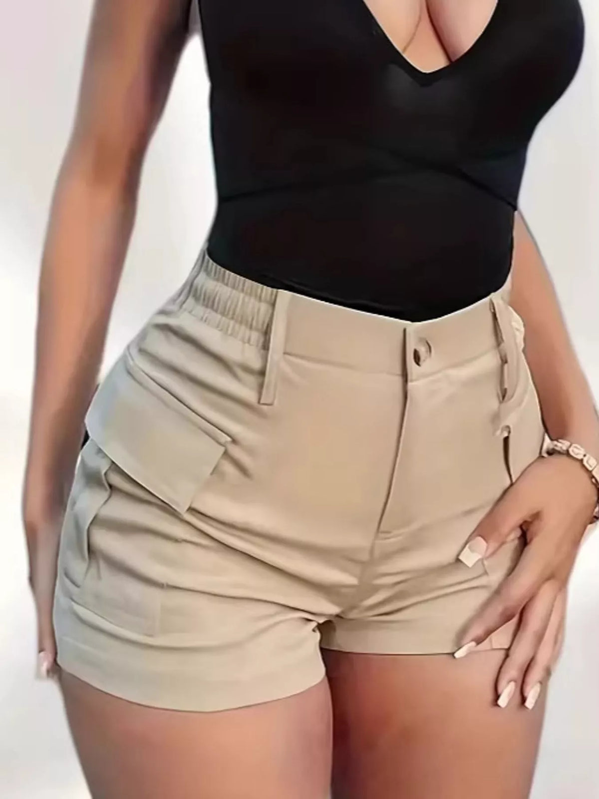 Apricot high-waisted cargo shorts