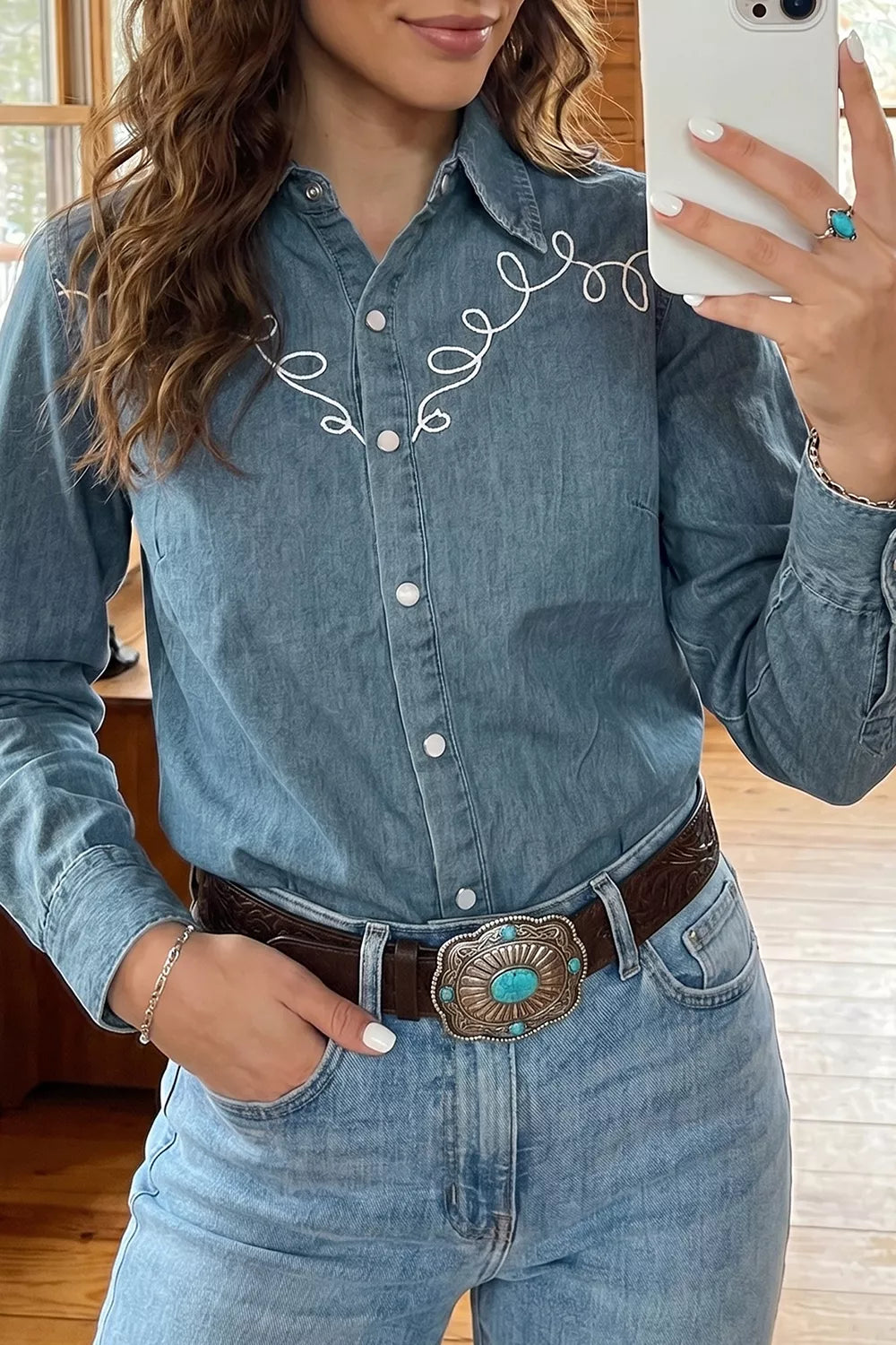 Trendsi Embroidered Western Denim Top -