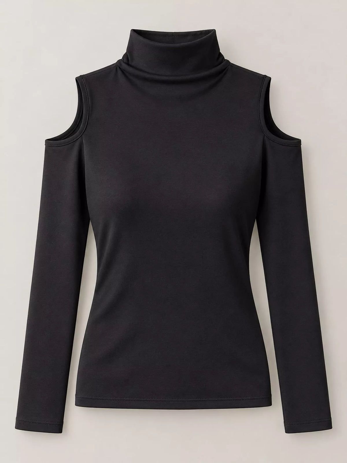 Black mock neck cold-shoulder t-shirt