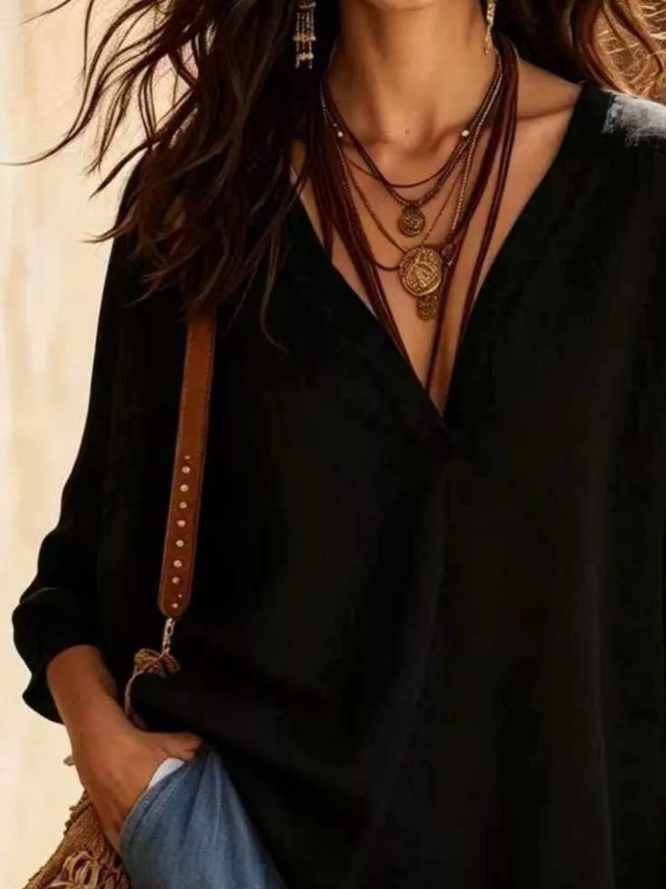 Trendsi Full Size V-Neck Loose Fit Linen Blend Blouse Plus Size -