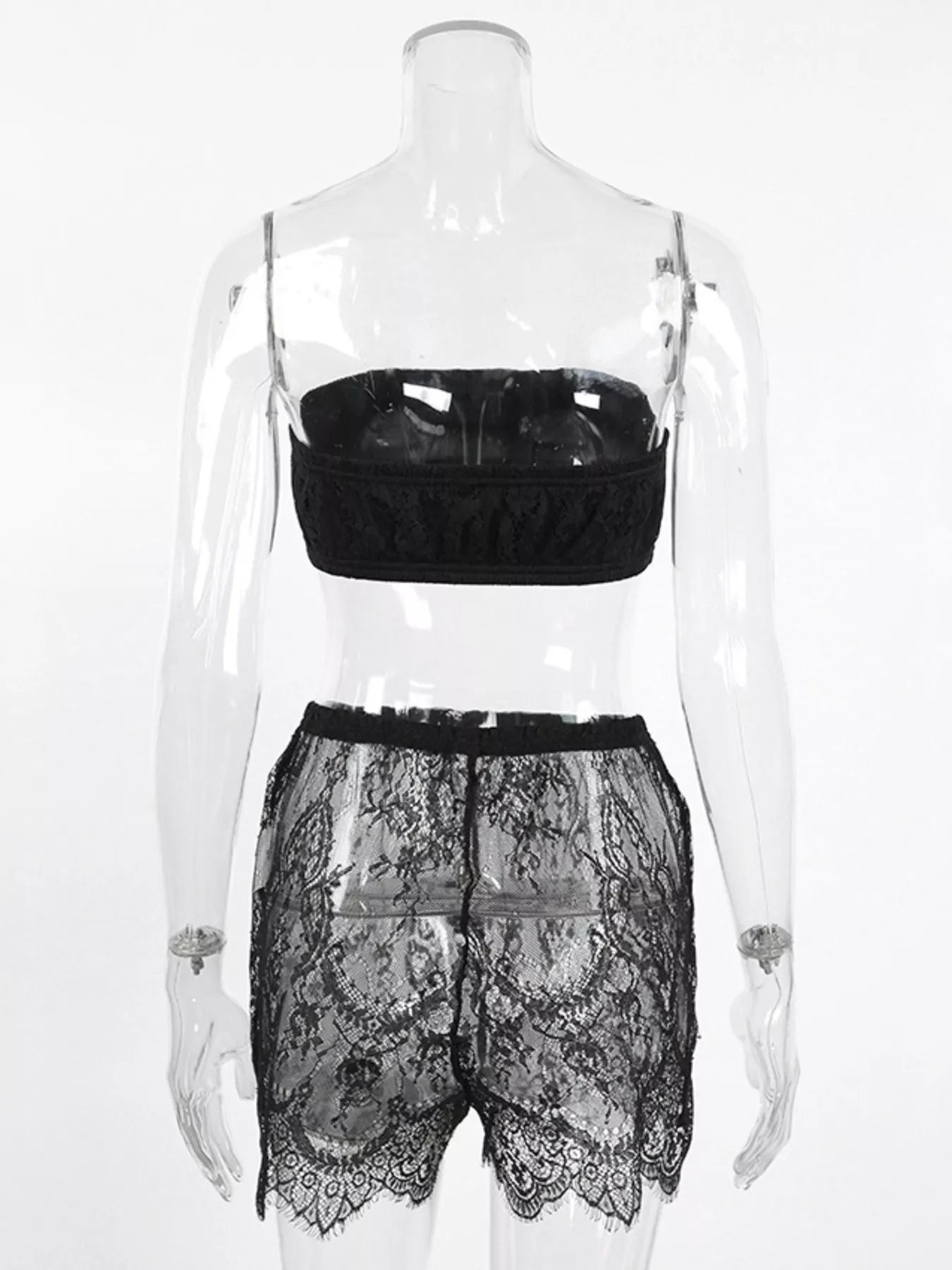 Trendsi Lace Tube Top & Cardigan and Shorts Three-Piece Lounge Set -