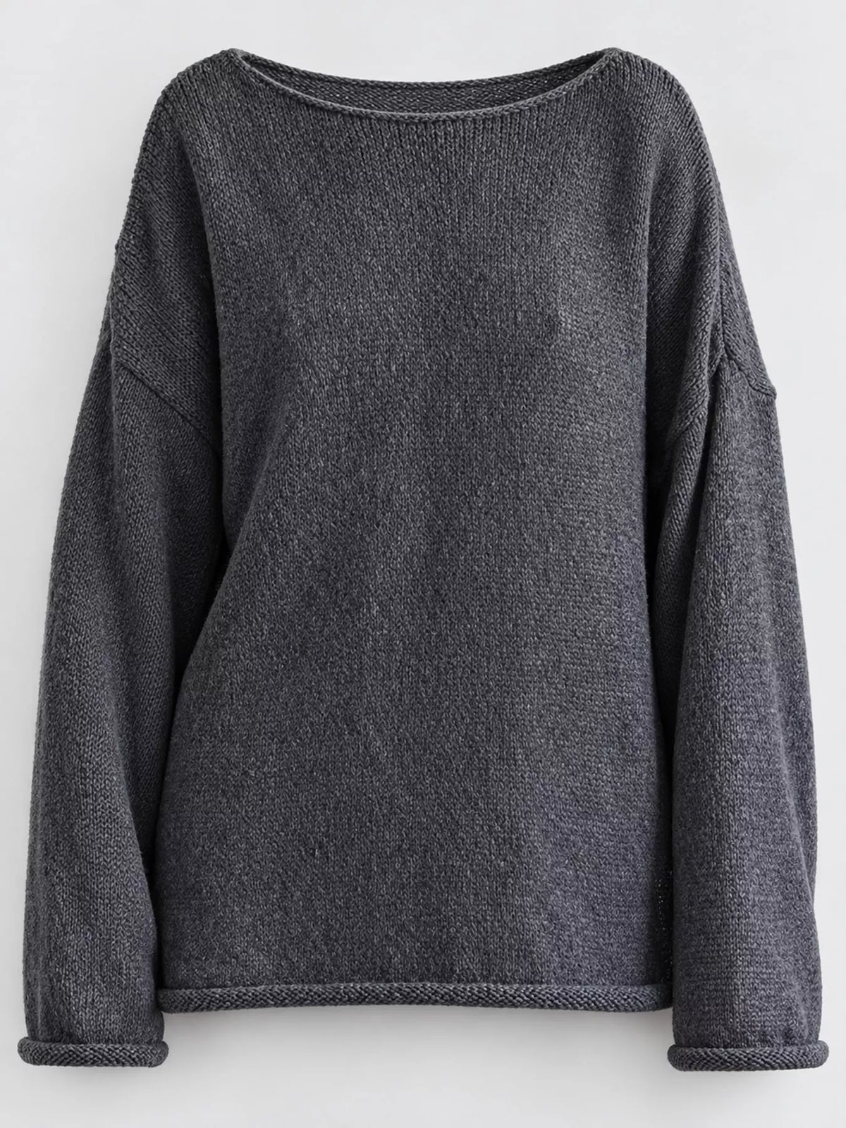 Dark gray sheer openwork knit long sleeve top