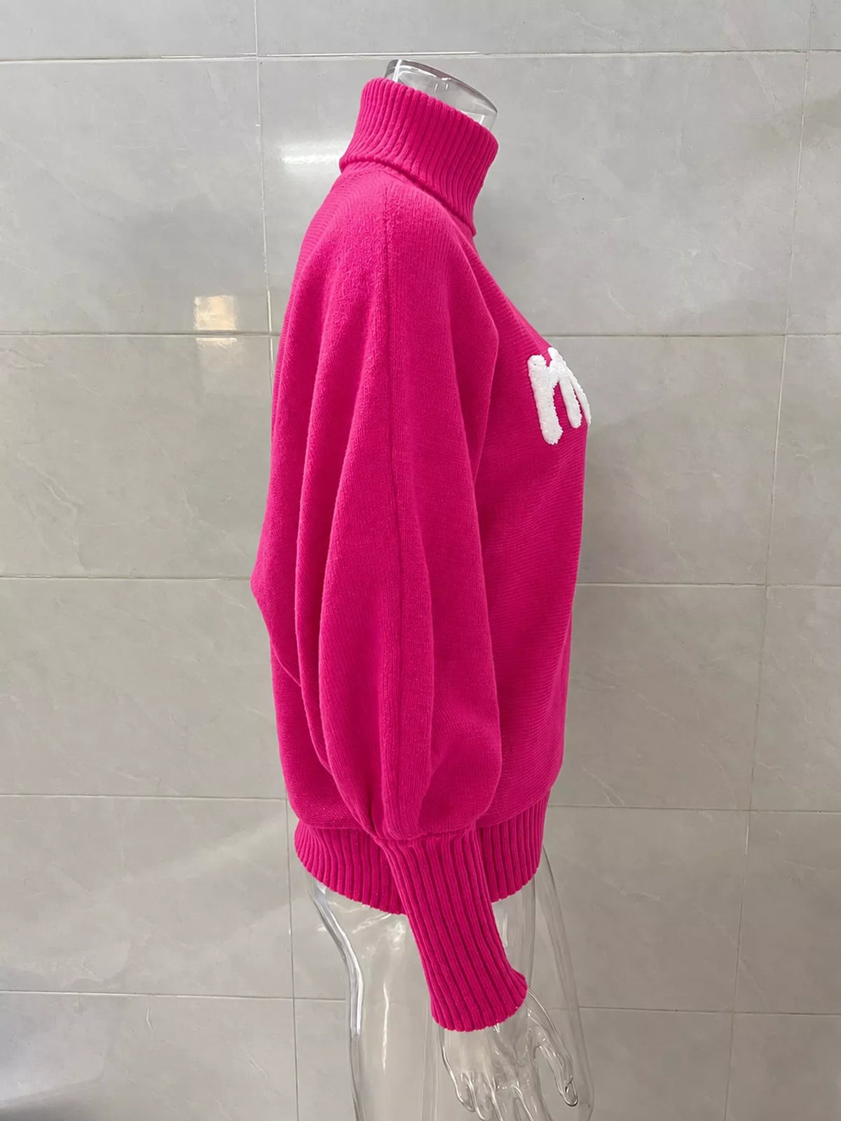 Hot Pink lettering turtleneck sweater