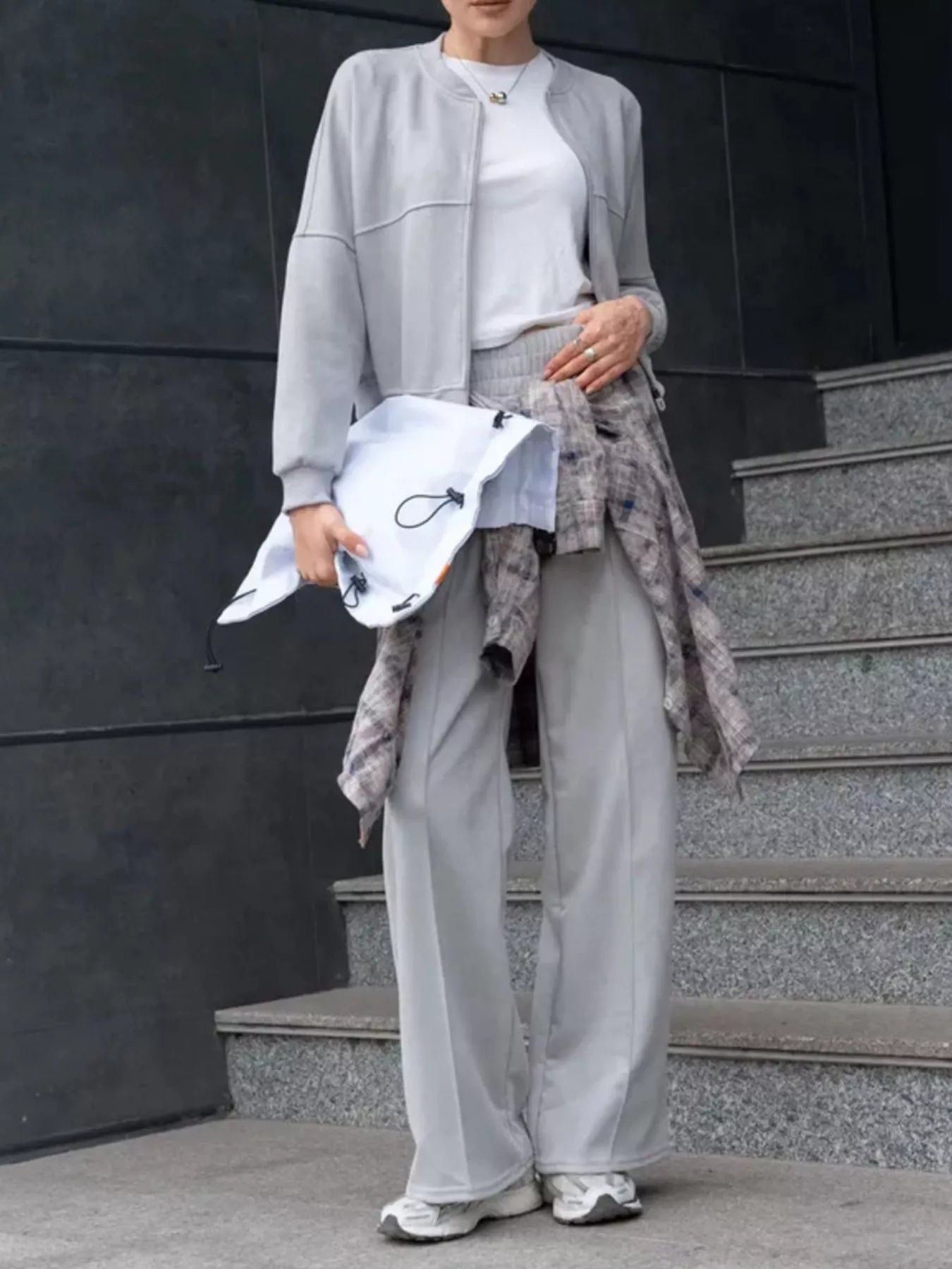 Trendsi Zip Up Sweatshirt and Wide-Leg Pants Set -