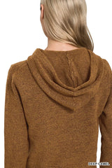 Trendsi Zenana Drawstring Zip Up Hooded Cardigan - Shirts