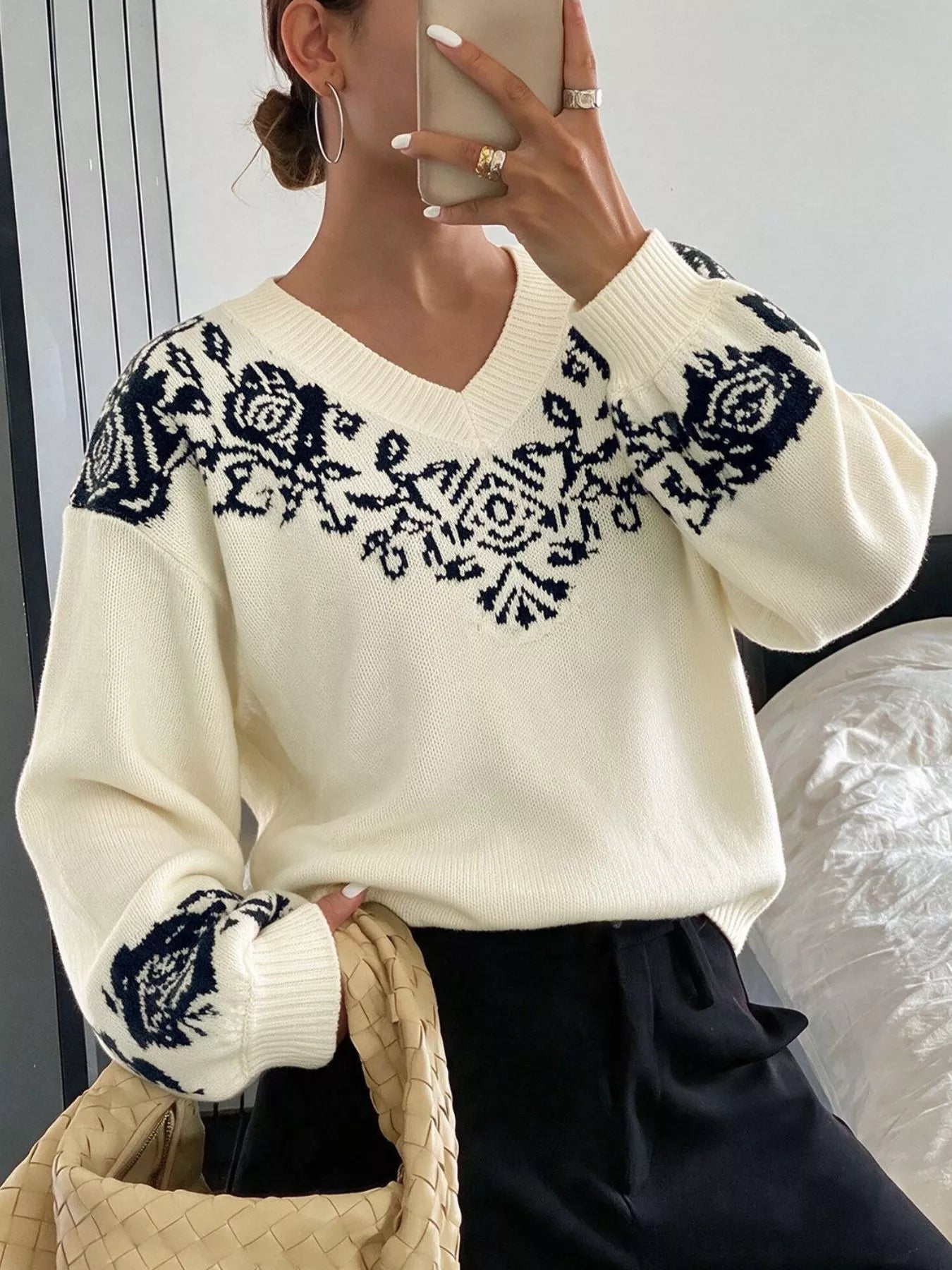 Trendsi Floral Dropped Shoulder Sweater -