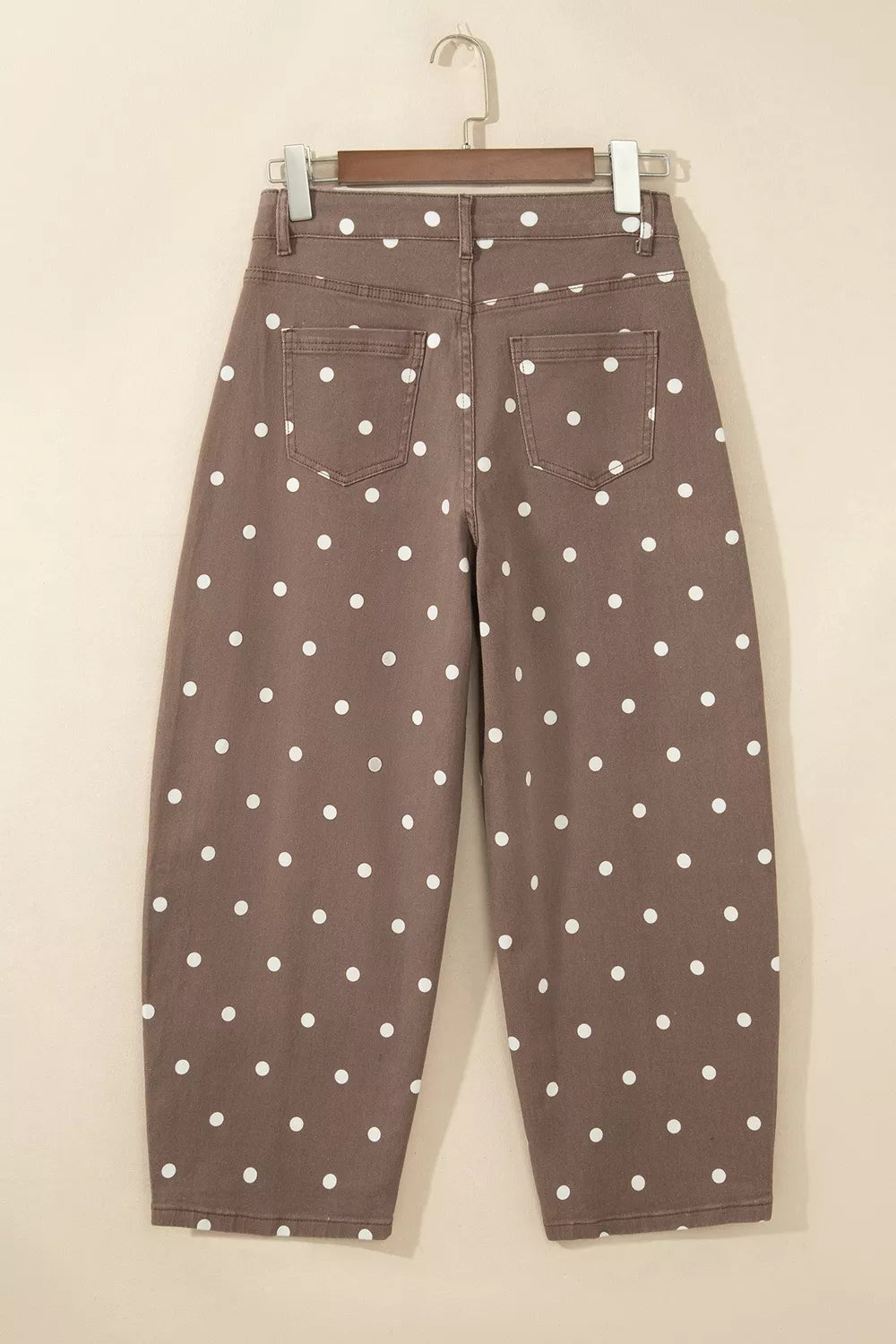 Trendsi Tailored Seam Polka Dot Print Barrel Casual Jeans -