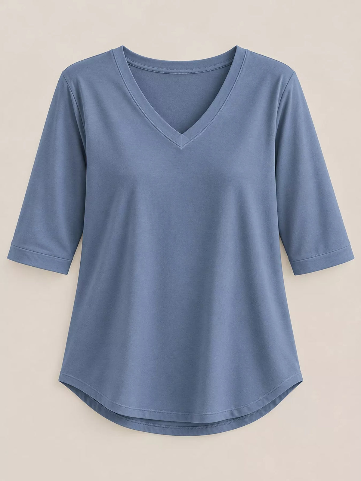 Gray blue v-neck half sleeve t-shirt